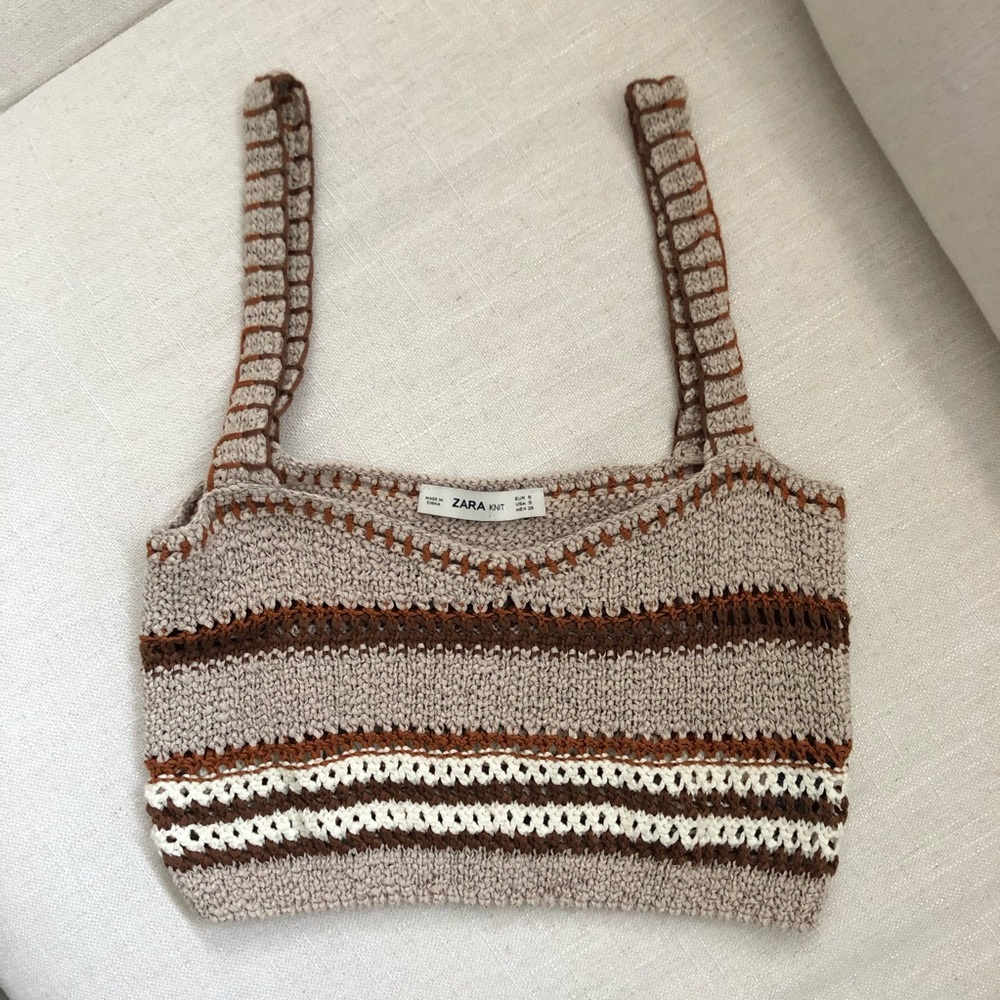 Zara | Knit Brown Beige Crop Cami